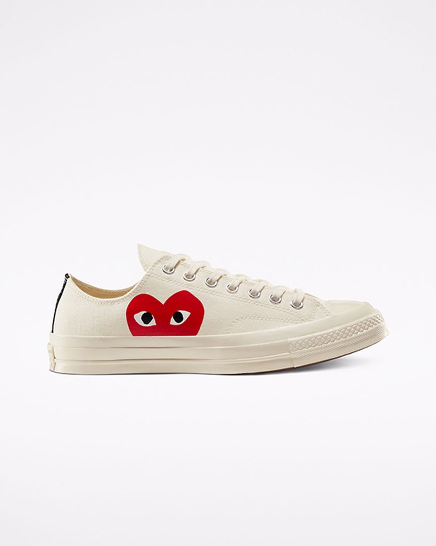 Tenis Converse x Comme des Garçons PLAY Chuck 70 Cano Baixo Masculino Branco Vermelhas | PT O0P3T19